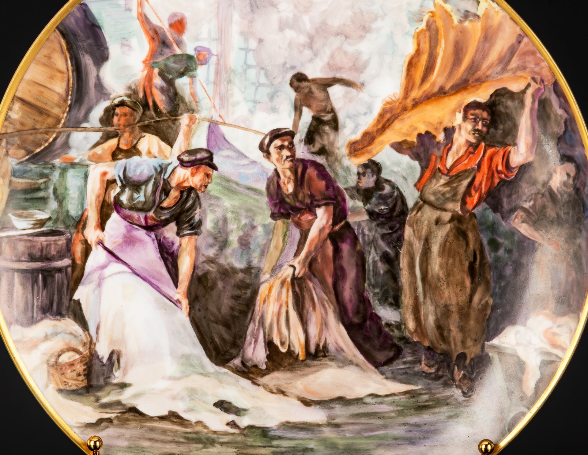 Блюдо настенное с изображением картины Г.К. Савицкого "Кожевенный завод" (1924 год)