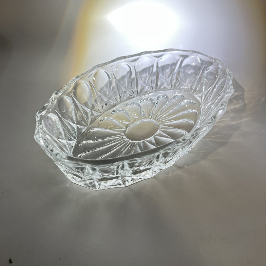 Салатник овальной формы с геометрическим декором, стекло, СССР, 1960-1990 гг.