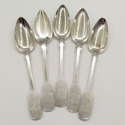 Набор 5 столовых ложек с вензелем на черенках, "Gebrüder Friedländer"