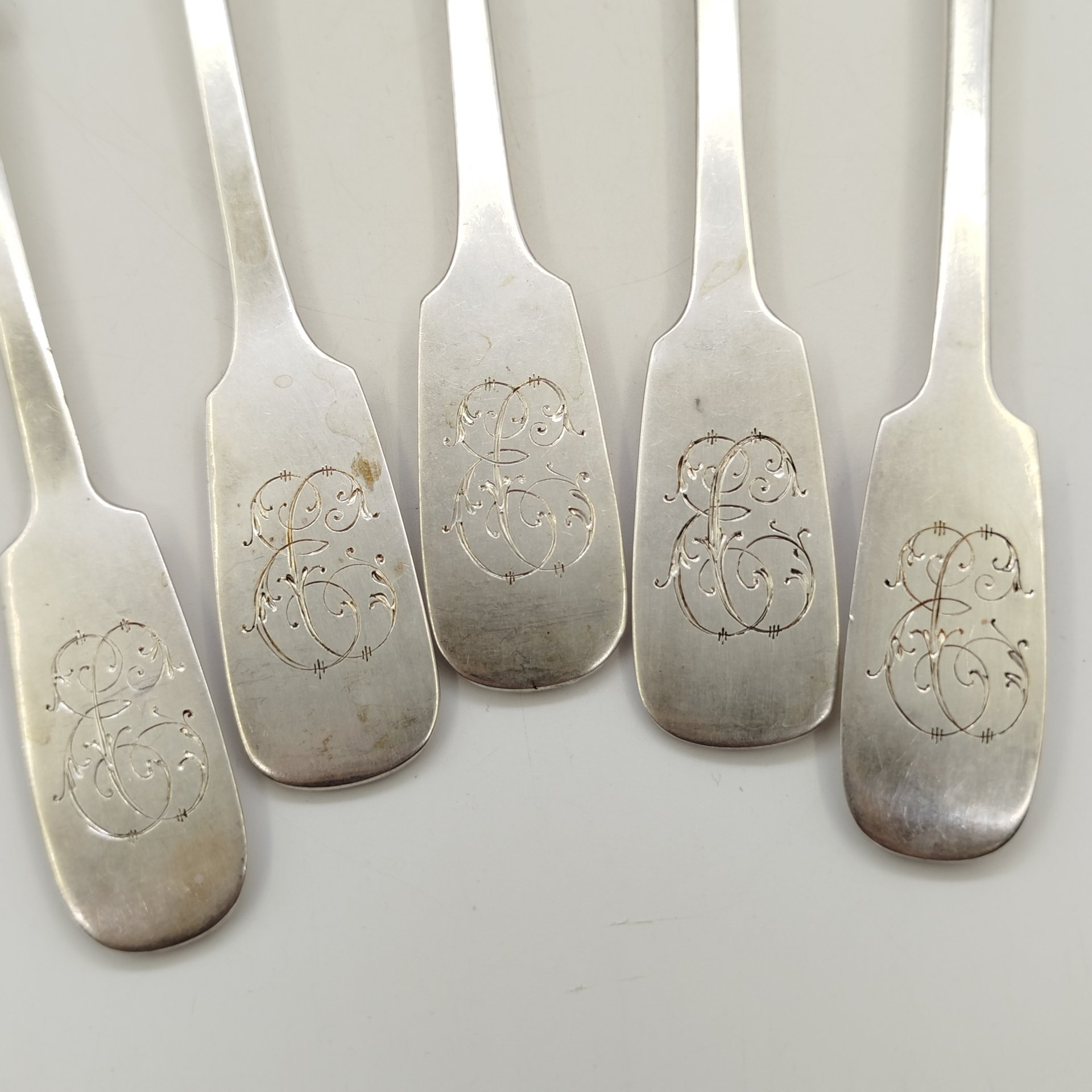 Набор 5 столовых ложек с вензелем на черенках, "Gebrüder Friedländer"