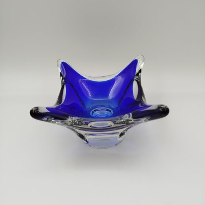 Ваза для мелочей/подсвечник кобальтового цвета, стекло, гутная техника, Ливанский стекольный завод, СССР, 1970-1990 гг.