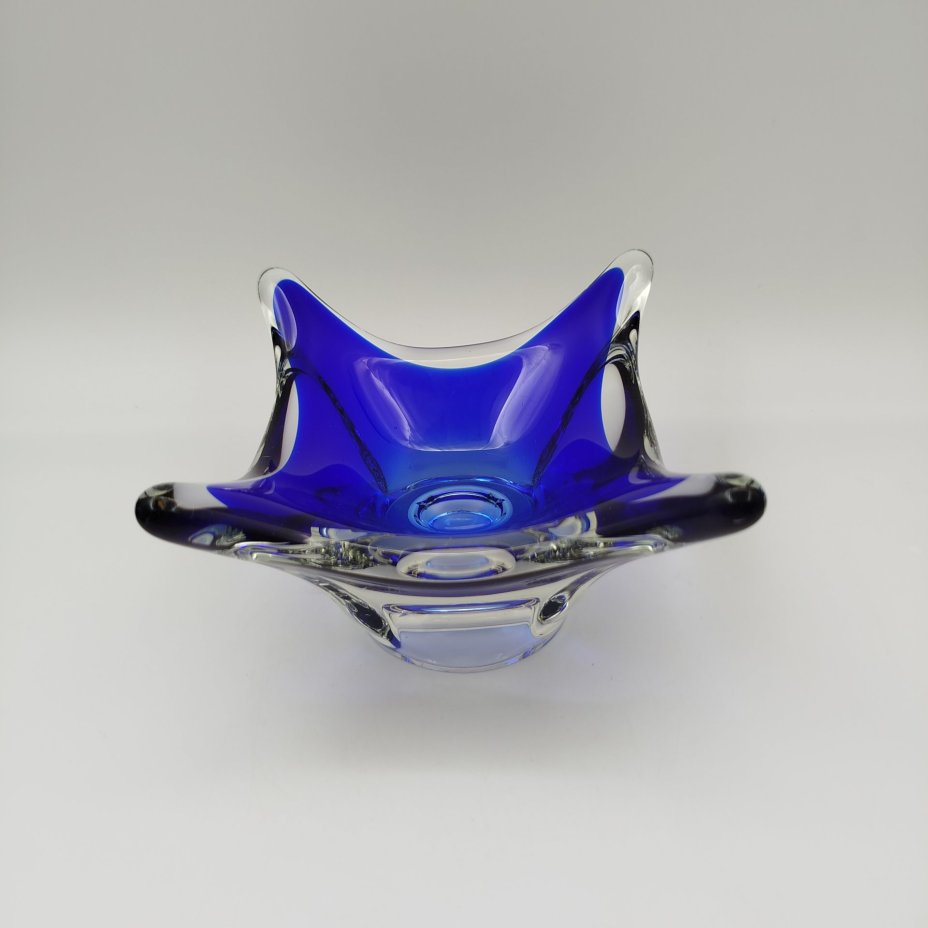 Ваза для мелочей/подсвечник кобальтового цвета, стекло, гутная техника, Ливанский стекольный завод, СССР, 1970-1990 гг.