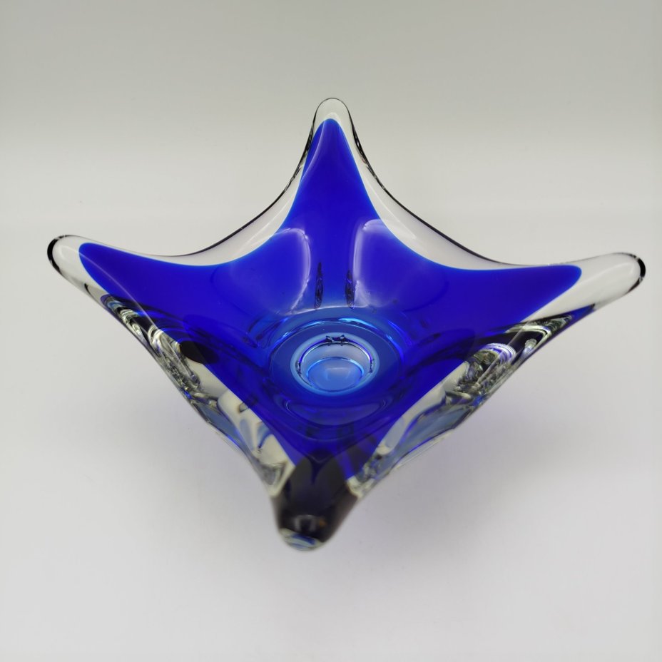 Ваза для мелочей/подсвечник кобальтового цвета, стекло, гутная техника, Ливанский стекольный завод, СССР, 1970-1990 гг.