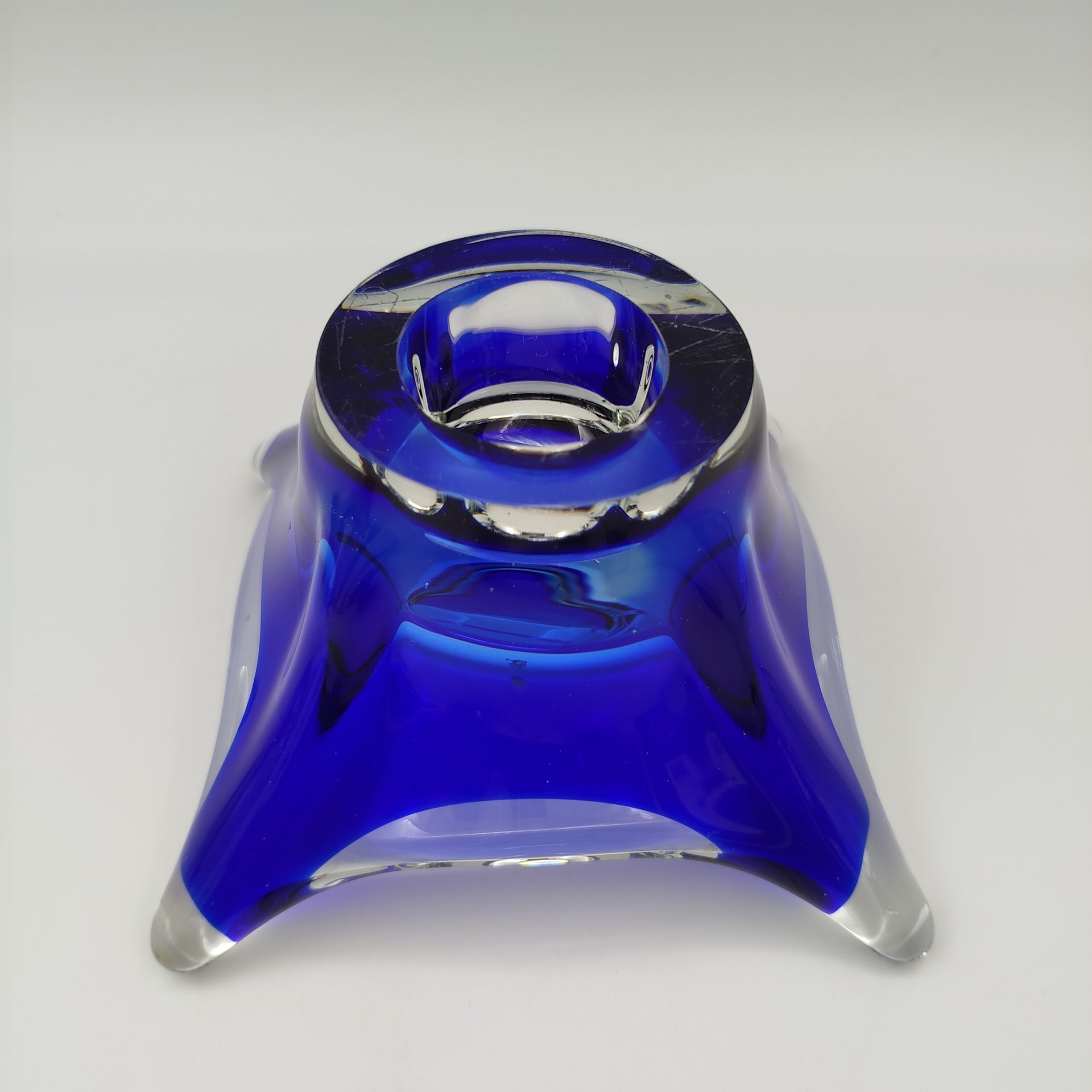 Ваза для мелочей/подсвечник кобальтового цвета, стекло, гутная техника, Ливанский стекольный завод, СССР, 1970-1990 гг.