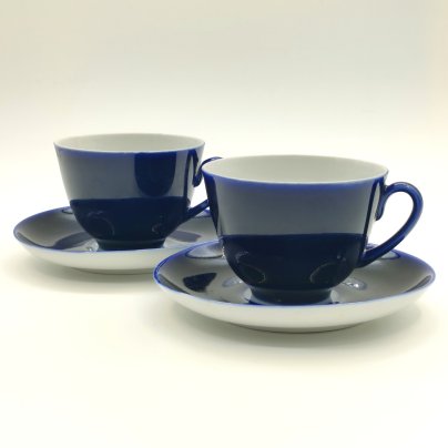 Набор из 2-х чайных пар кобальтого оттенка, фарфор, крытье кобальтом, Ленинградский фарфоровый завод (ЛФЗ), СССР, 1970-1991 гг.