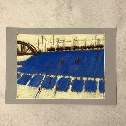 Графическая работа в паспарту "Железная дорога" ("Тени"), художник Жорж Фирсов, бумага, пастель, Российская Федерация, 2025 г.