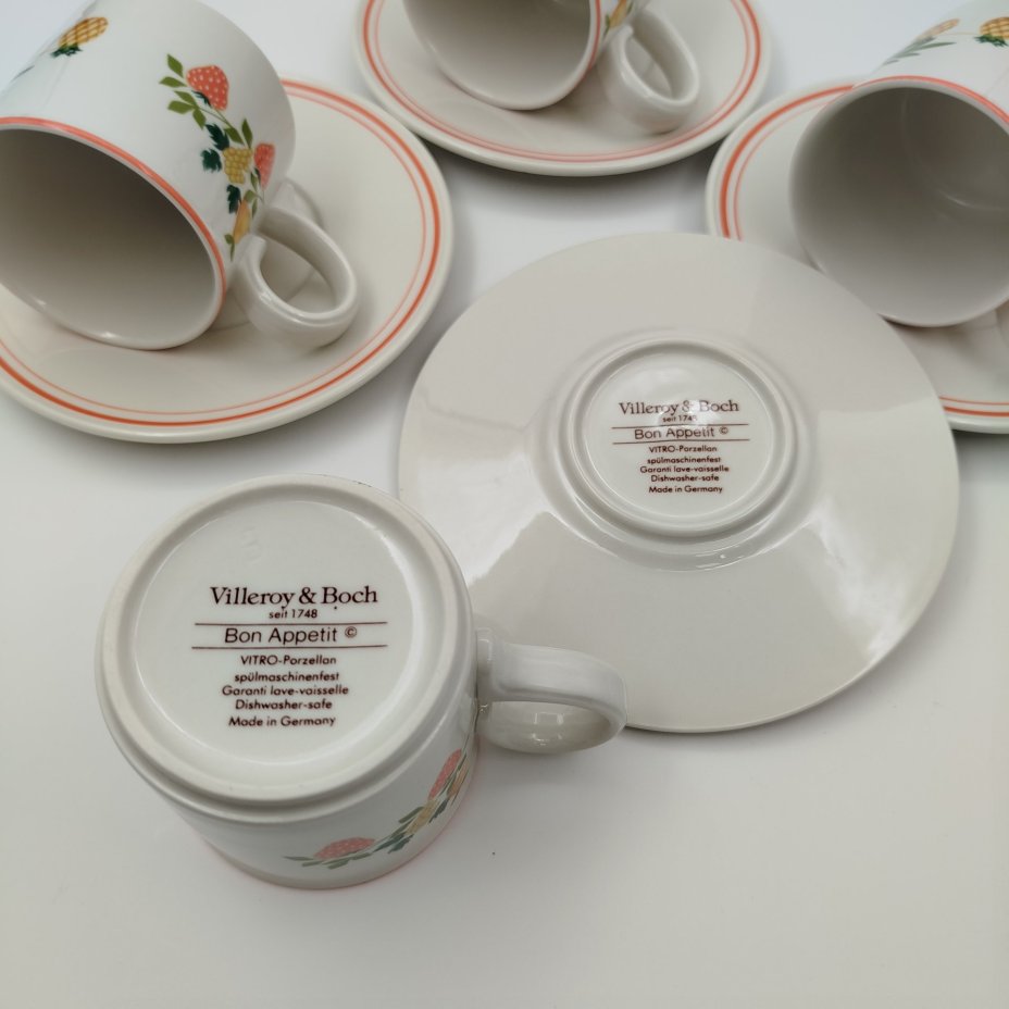 Набор кофейный на 4 персоны (8 предметов),  коллекция Bon Appetit, фарфор, vitro, Villeroy & Boch, Германия, 1983-1989 гг.