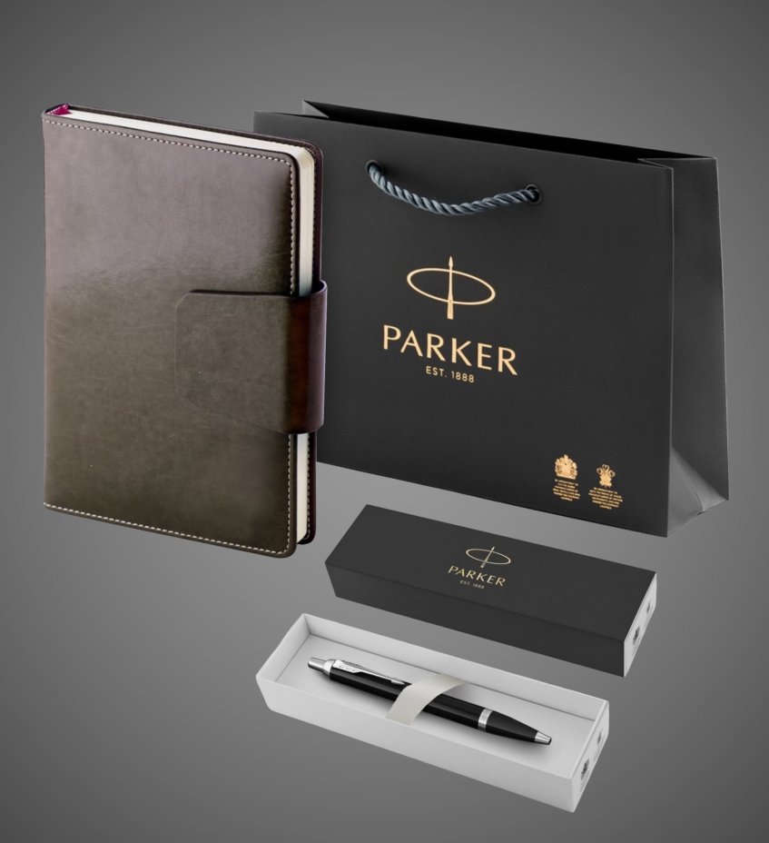 Подарочный набор: Шариковая ручка Parker IM Metal Black CT и и Ежедневник недатированный А5 черный, Лаки и смолы: лак, латунь, пластик, хром