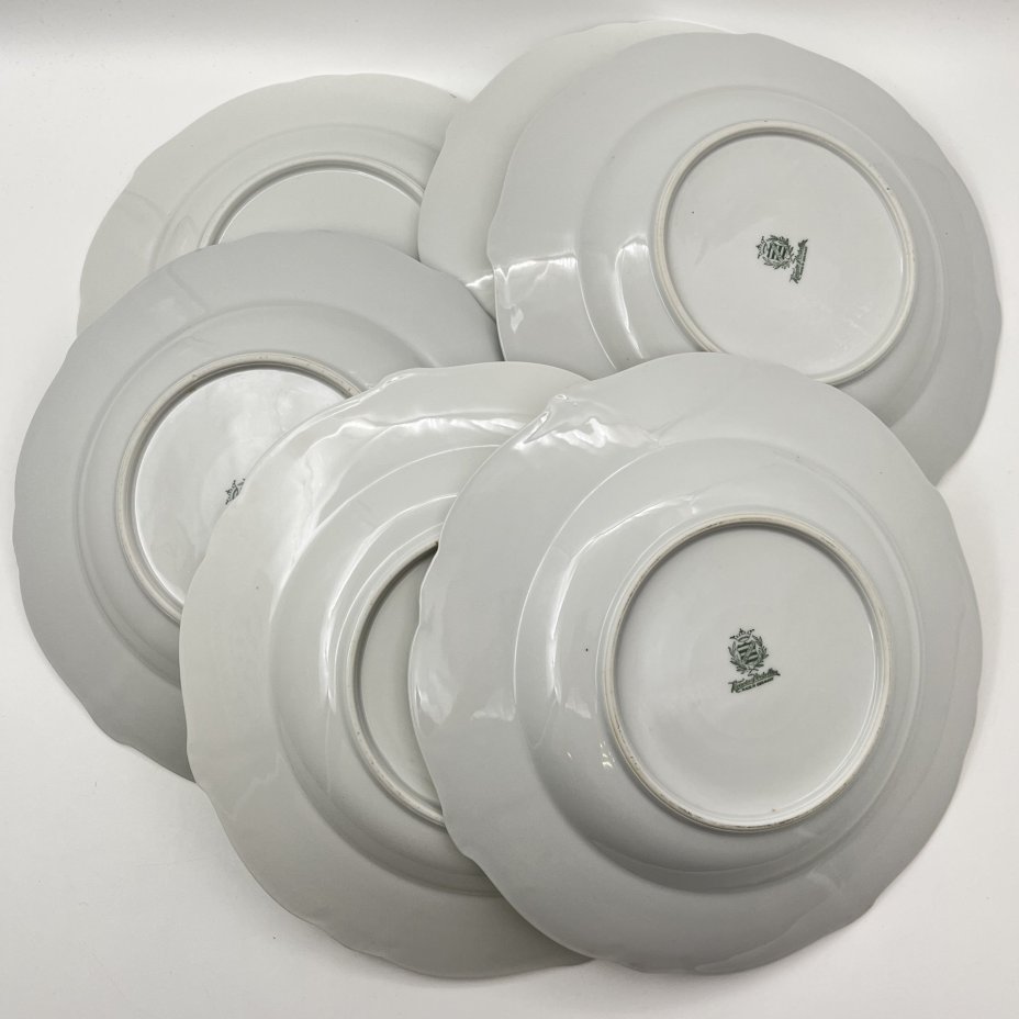 Набор из 6-ти обеденных тарелок, украшенных цветочным декором, фарфор, золочение, Weimar Porzellan (Веймарский фарфор), ГДР, 1950-1980 гг.