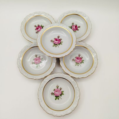 Набор из 6-ти розеток с цветочныцм декором, фарфор, деколь, золочение, Kahla, Германия, 1937-1956 гг.