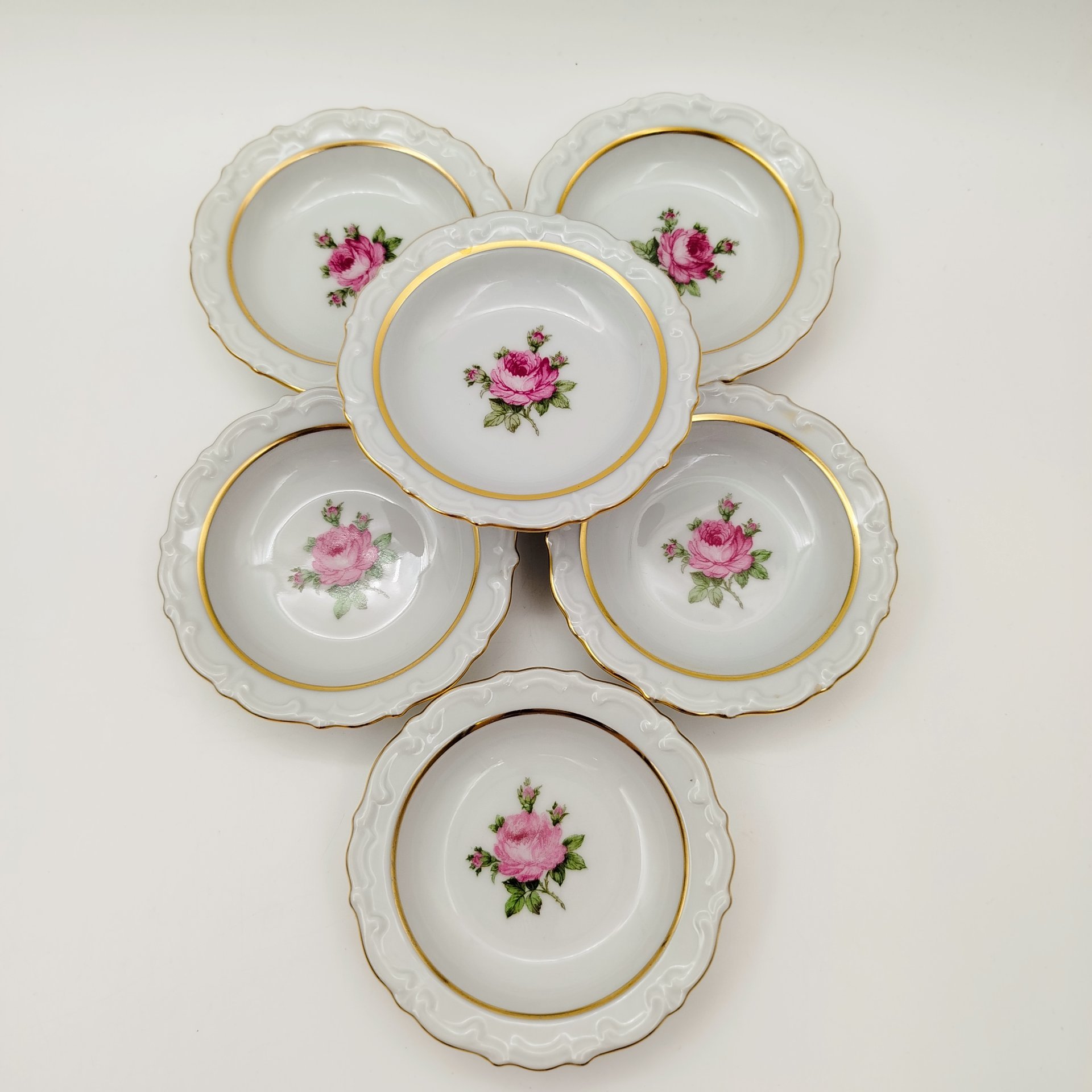 Набор из 6-ти розеток с цветочныцм декором, фарфор, деколь, золочение, Kahla, Германия, 1937-1956 гг.