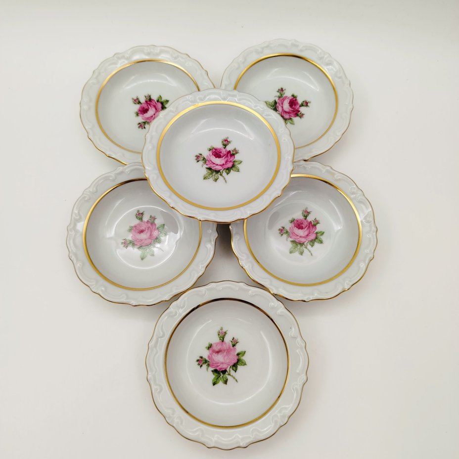 Набор из 6-ти розеток с цветочныцм декором, фарфор, деколь, золочение, Kahla, Германия, 1937-1956 гг.