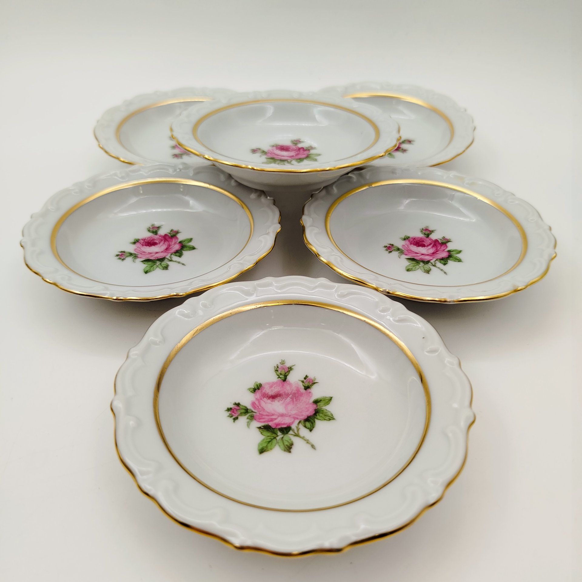 Набор из 6-ти розеток с цветочныцм декором, фарфор, деколь, золочение, Kahla, Германия, 1937-1956 гг.