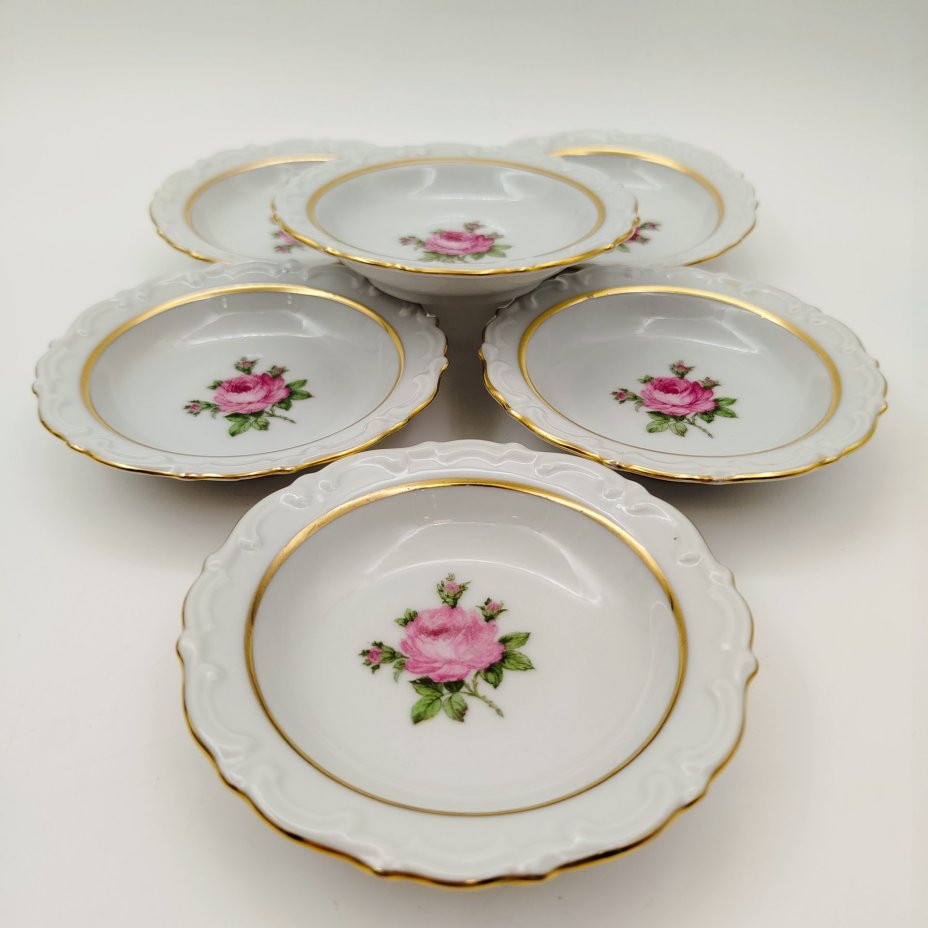 Набор из 6-ти розеток с цветочныцм декором, фарфор, деколь, золочение, Kahla, Германия, 1937-1956 гг.