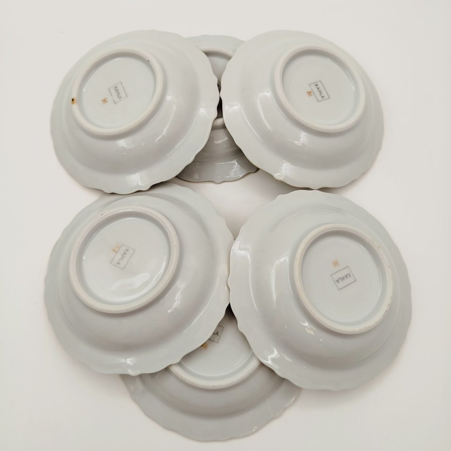 Набор из 6-ти розеток с цветочныцм декором, фарфор, деколь, золочение, Kahla, Германия, 1937-1956 гг.