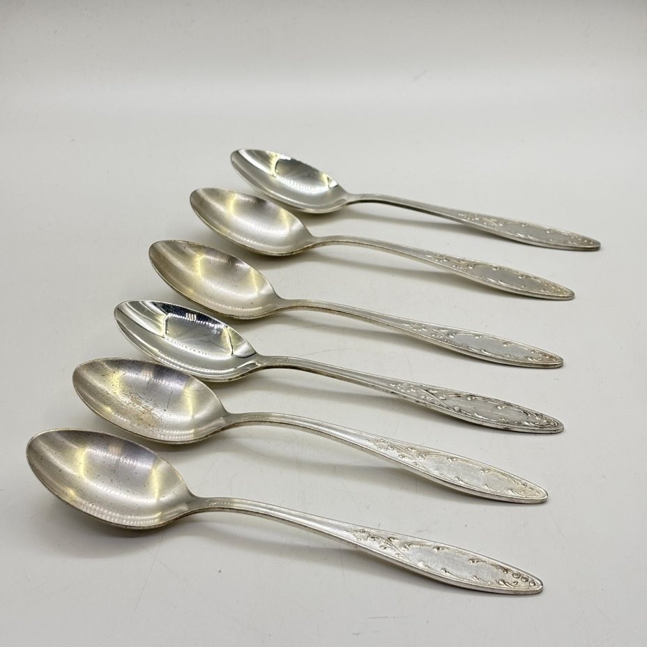 Набор из шести ложек "Пламя", мНЦ (медь-никель-цинк), Кольчугинский завод цветных металлов, СССР, 1960-1980 гг.