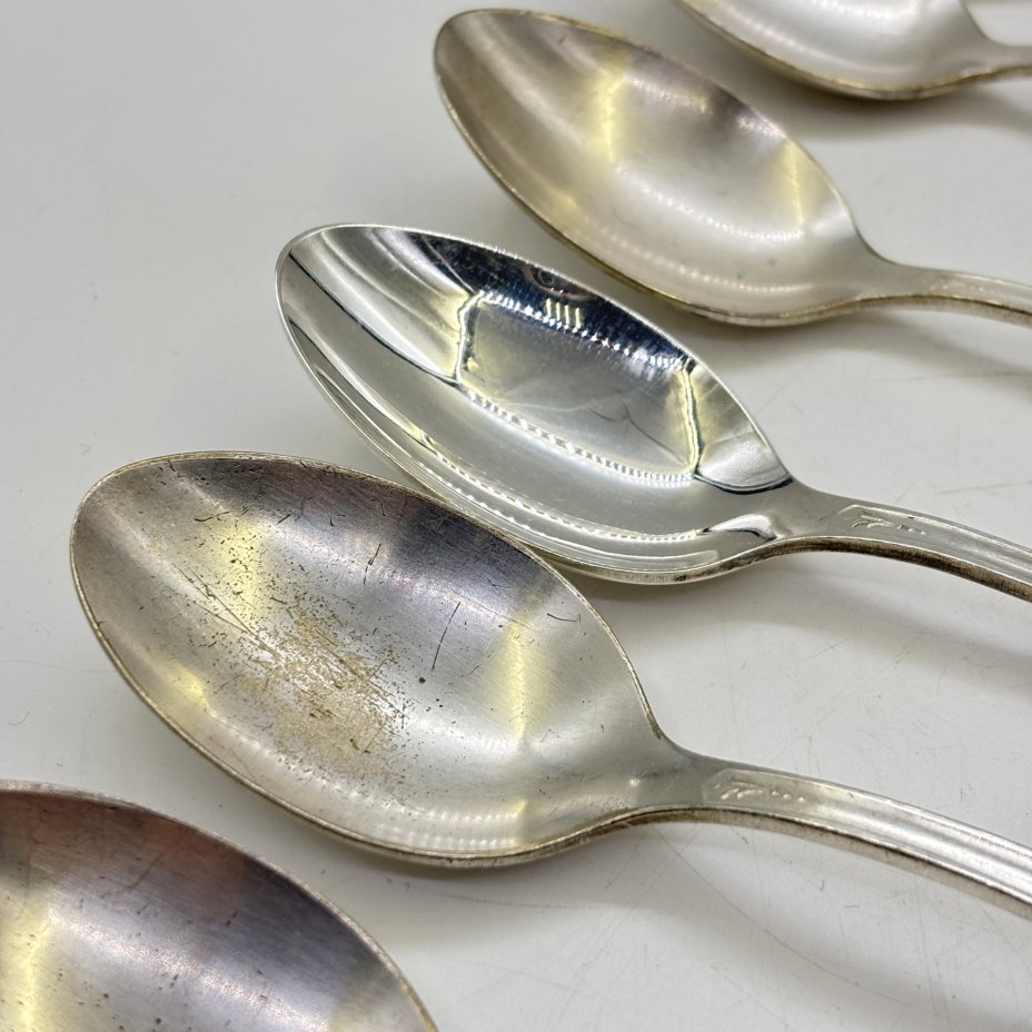 Набор из шести ложек "Пламя", мНЦ (медь-никель-цинк), Кольчугинский завод цветных металлов, СССР, 1960-1980 гг.