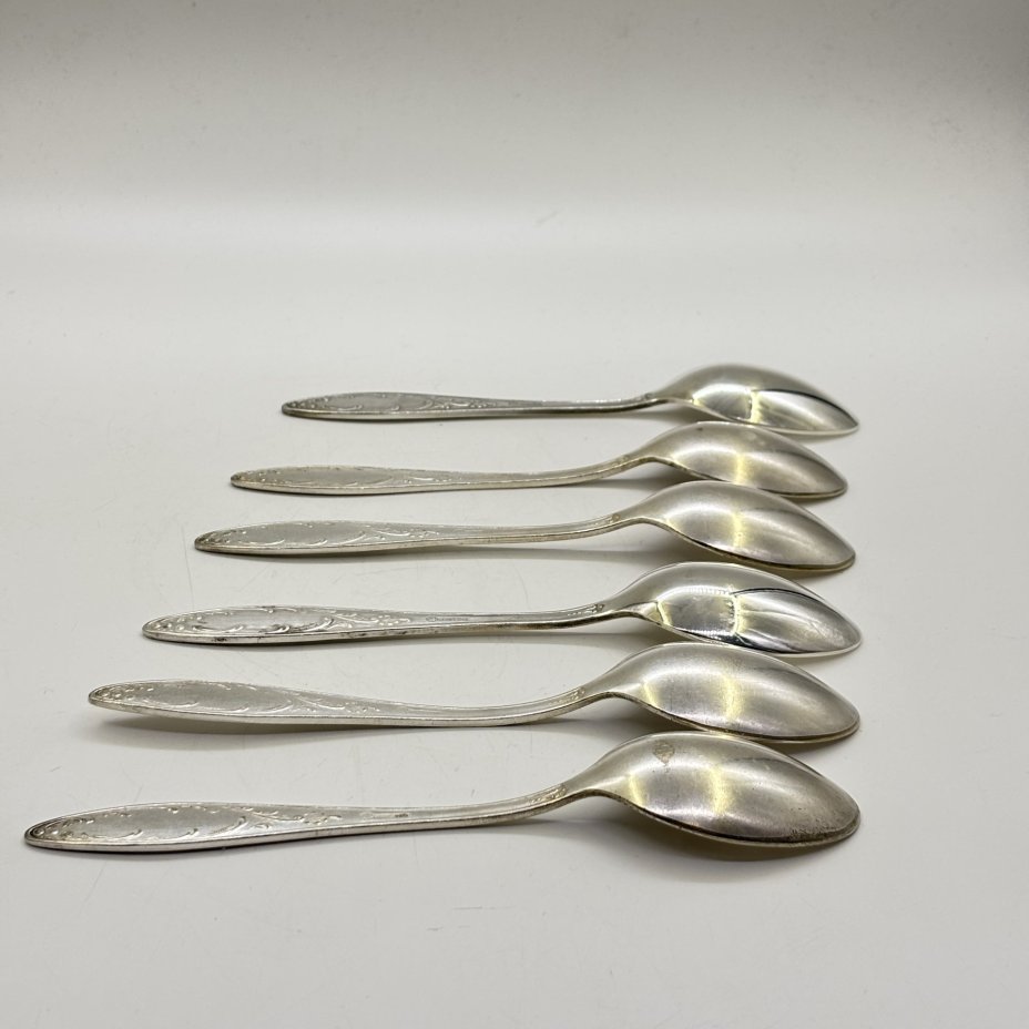 Набор из шести ложек "Пламя", мНЦ (медь-никель-цинк), Кольчугинский завод цветных металлов, СССР, 1960-1980 гг.