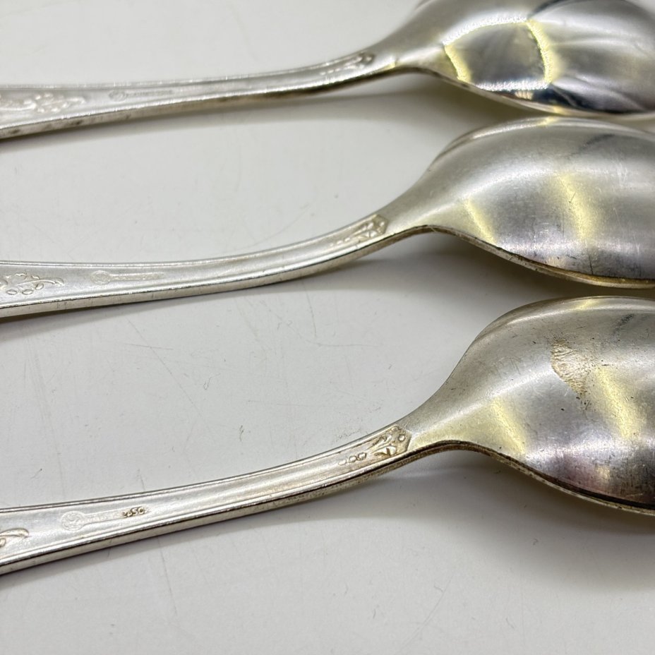 Набор из шести ложек "Пламя", мНЦ (медь-никель-цинк), Кольчугинский завод цветных металлов, СССР, 1960-1980 гг.