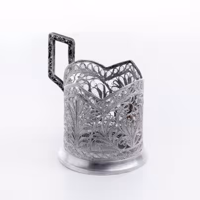 Подстаканник ажурный, мельхиор, скань, Казаковский завод художественных изделий, СССР, 1950-1962 гг., Казаковский завод художественных изделий (КХИ)