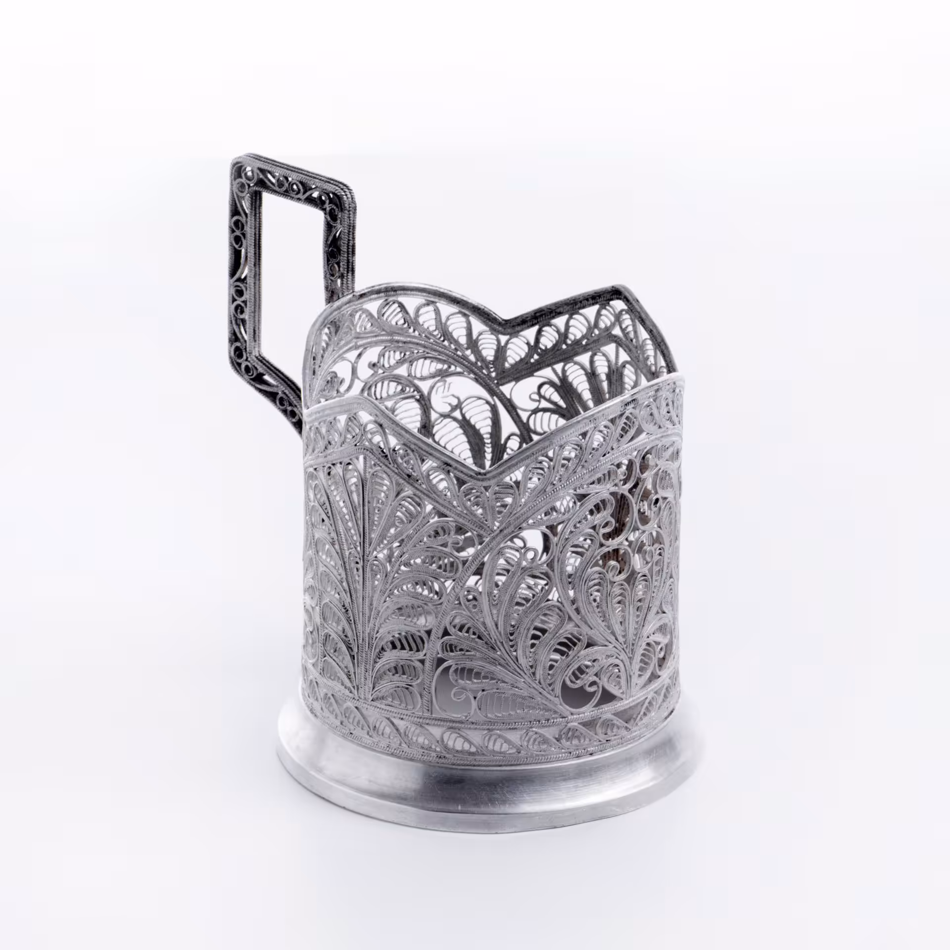 Подстаканник ажурный, мельхиор, скань, Казаковский завод художественных изделий, СССР, 1950-1962 гг., Казаковский завод художественных изделий (КХИ)