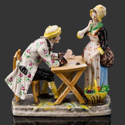 Статуэтка «Сбор долгов», фарфор, роспись, Ernst Bohne Söhne, Германия, 1950-1980 гг., Ernst Bohne Söhne