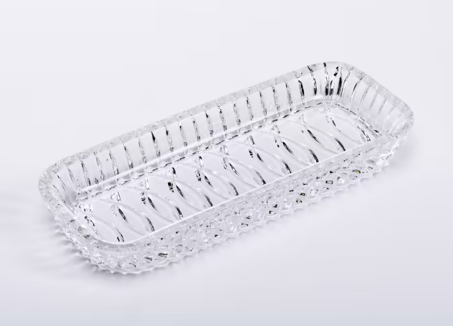 Поднос прямоугольный с резным декором, хрусталь, СССР, 1980-1990 гг.