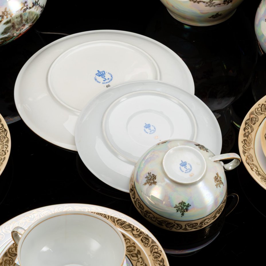 Сервиз чайный "Мадонна" на 4 персоны (16 предметов), фарфор, деколь, люстр, золочение, Oscar Schlegelmilch, ГДР, 1960-1972 гг.