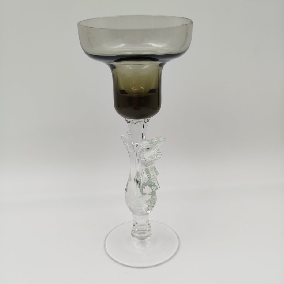 Подсвечник "Птица счастья" дымчатого оттенка, цветное стекло, Гусевской хрустальный завод (Гусь-Хрустальный), Российская Федерация, 1991-2010 гг.