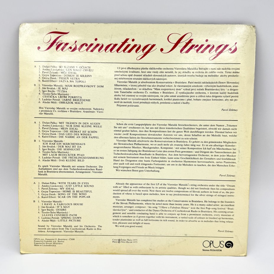 Грампластинка " The String Orchestra Of Vieroslav Matušík – Fascinating Strings", LP (Long play), EX (excellent), Opus