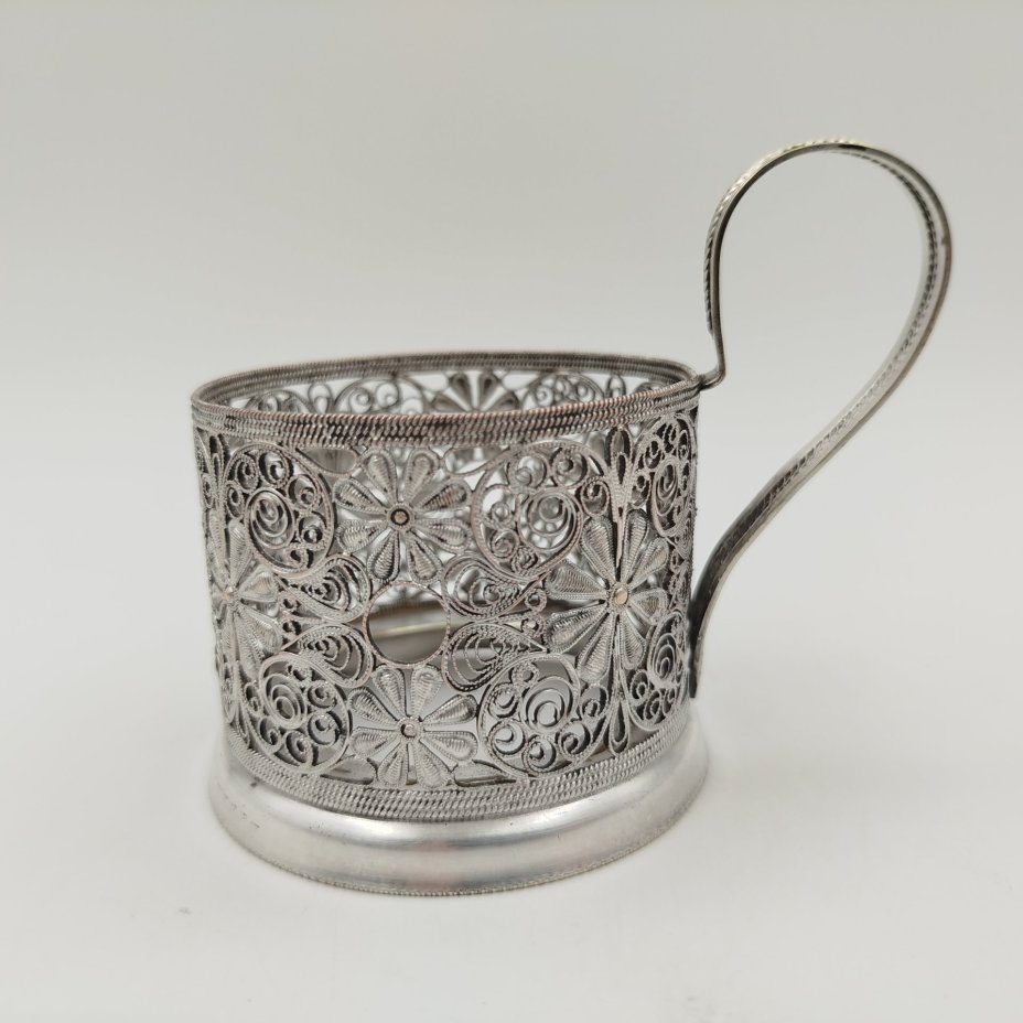 Подстаканник ажурный, мельхиор (медь-никель), скань, Красносельский ювелирный завод, СССР, 1960-1990 гг., Красносельский ювелирный завод