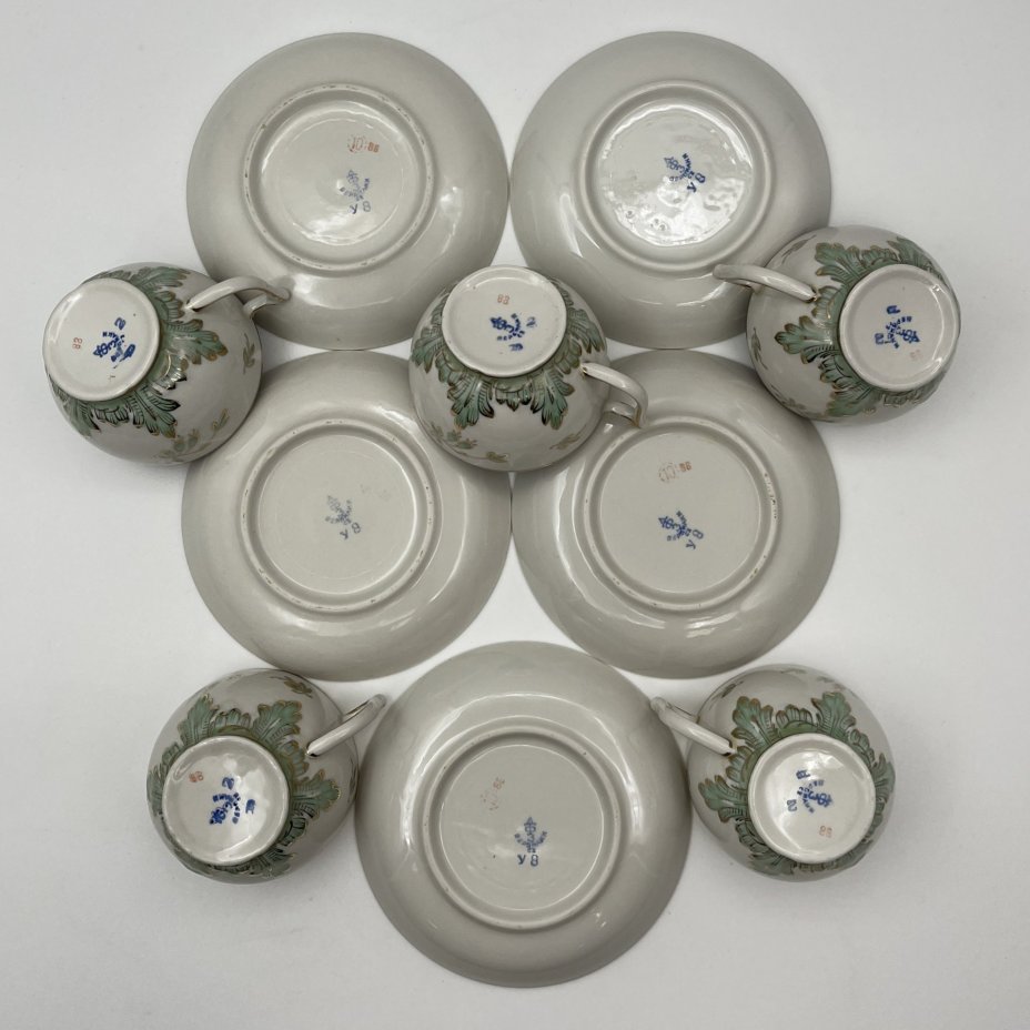 Сервиз чайный "Барбарис" (зеленый) на 5 персон (13 предметов), автор Е. П. Смирнов