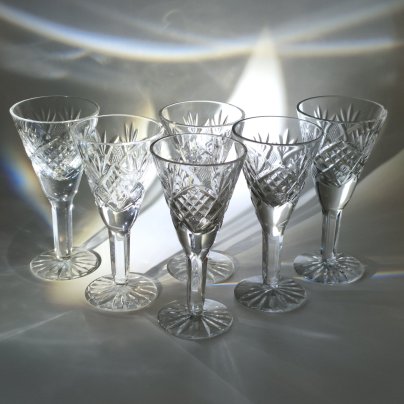 Набор рюмок (бокалов) с рельефным декором на 6 персон, хрусталь, алмазная грань, Гусевской хрустальный завод (Гусь-Хрустальный), СССР, 1972-1982 гг.