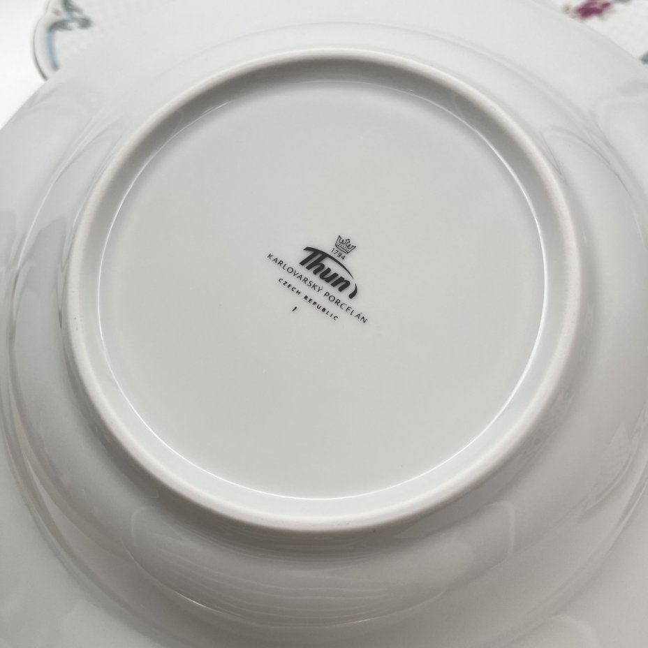 Набор суповых (глубоких) тарелок с цветочным декором на 6 персон, фарфор, деколь, Thun (Тун), Чехия, 2000-2020 гг.