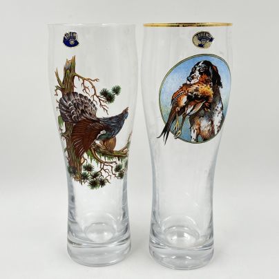 Набор "Охота" из 2 пивных бокалов с тематическим декором (в подборе), стекло, деколь, золочение, Bohemia Crystal (Bohemia Glass), Чехия, 1990-2000 гг.
