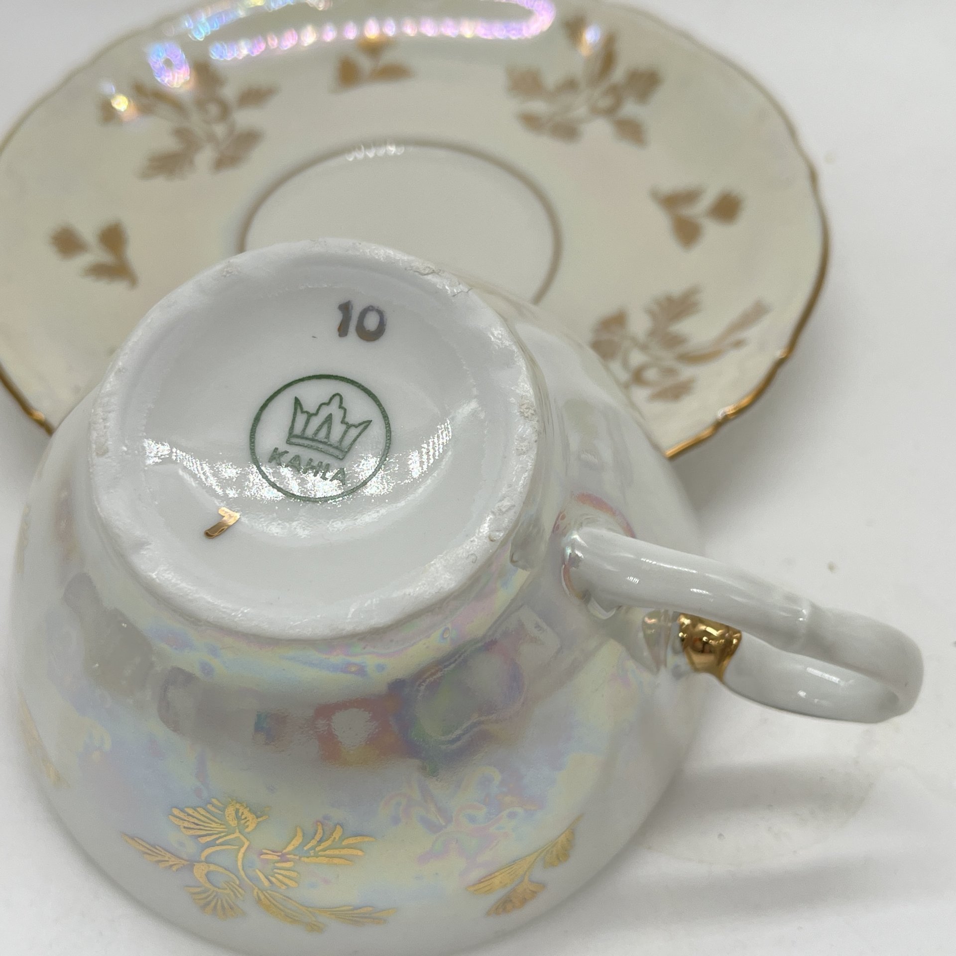 Чайная пара "Мадонна", фарфор, деколь, люстр, золочение, Kahla, ГДР, 1967-1987 гг.