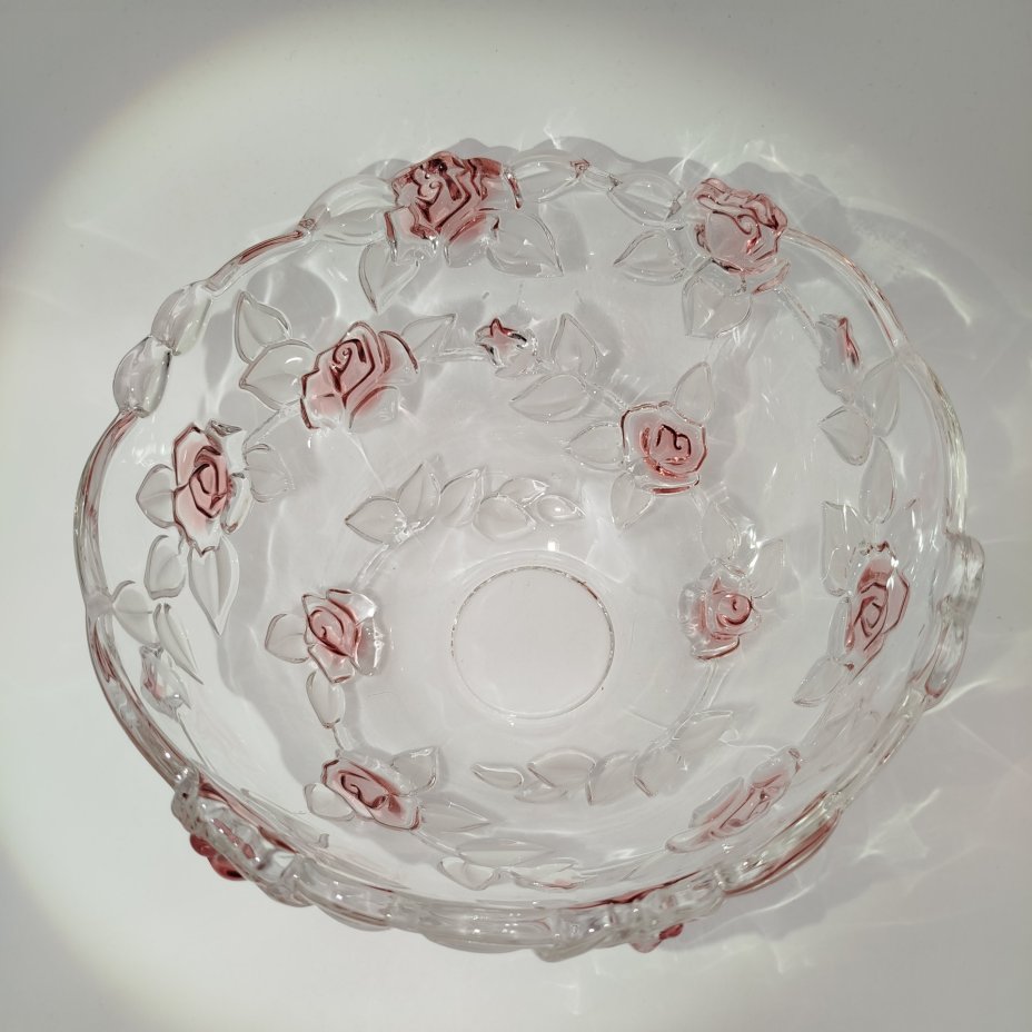 Крупный салатник с рельефным цветочным декором, стекло, Walther Glas, Германия, 1990-2010 гг.