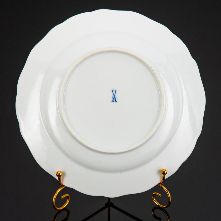 Тарелка "Птицы на ветке мимозы", фарфор, роспись, Meissen (Мейсенский фарфор), Германия, 1970-1990 гг.