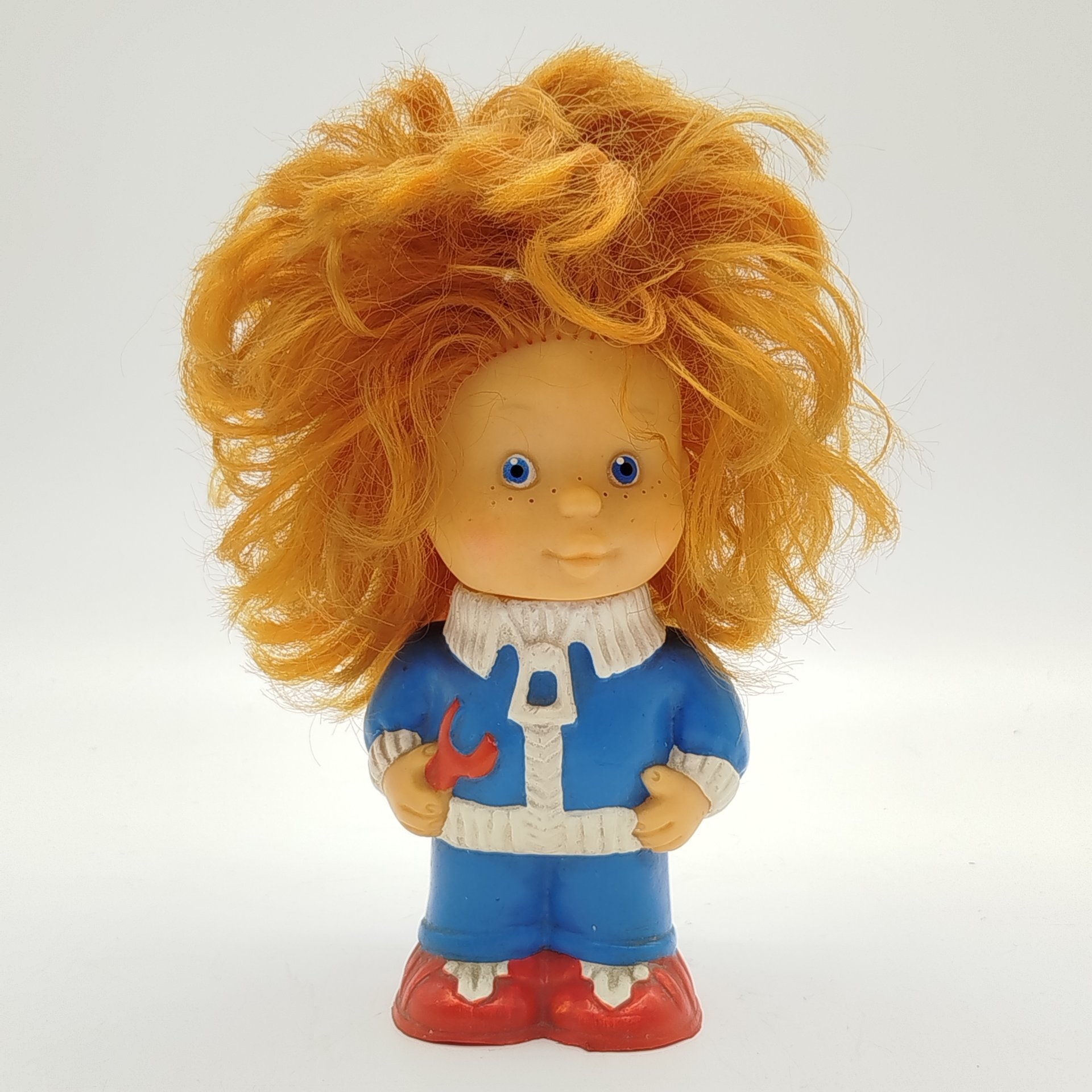 Игрушка (кукла) "Винтик" ("Шпунтик") из серии "Незнайка", Донецкий завод игрушек, резина, волос искусственный, литьё, пробивка, крашение, роспись, СССР, 1973-1993 гг.