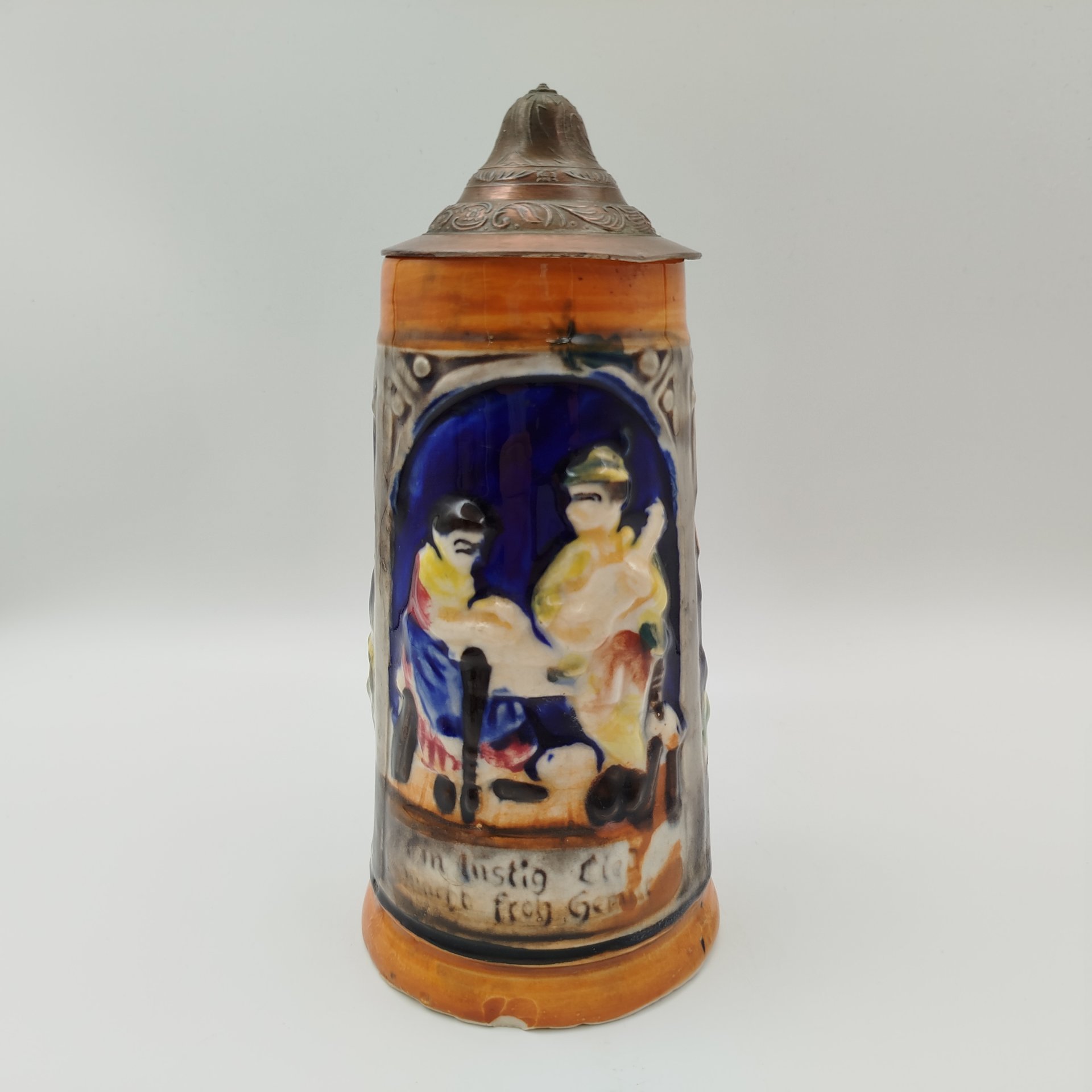 Кружка пивная с крышкой, керамика, олово, крышка - сплав металлов, Германия, 1960-1990 гг.