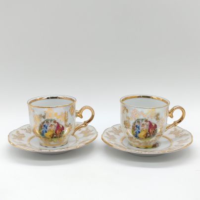 Набор из 2-х кофейных пар "Мадонна", Jeremy, фарфор, деколь, люстр, золочение, Чехия, 2000-2010 гг.