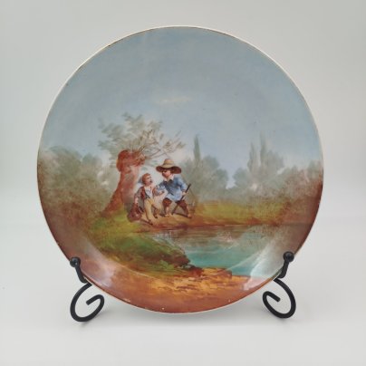 Тарелка настенная декоративная "Дети на природе", фарфор, деколь, роспись, Западная Европа, 1880-1910 гг.