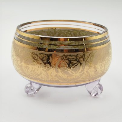 Ваза (орешница) на трех ножках с растительным декором, стекло, золочение, Чехия, 1990-2000 гг.