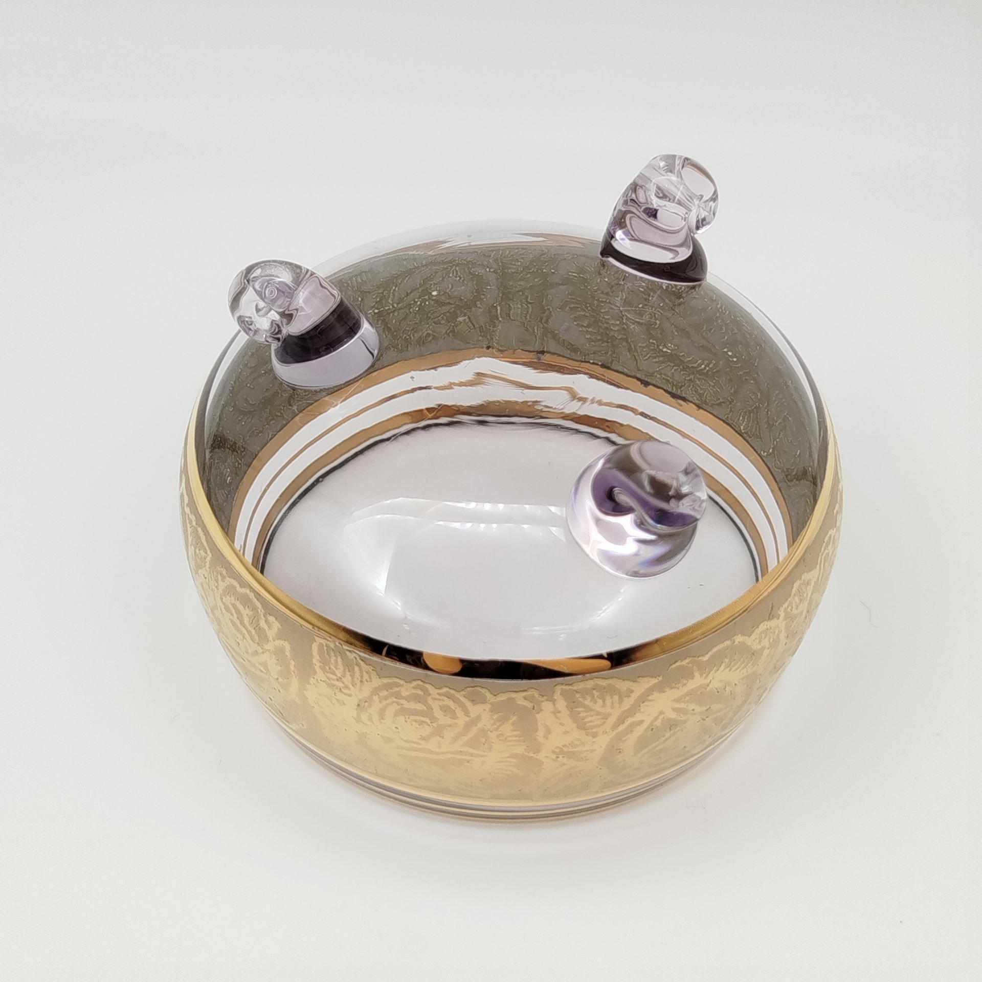 Ваза (орешница) на трех ножках с растительным декором, стекло, золочение, Чехия, 1990-2000 гг.