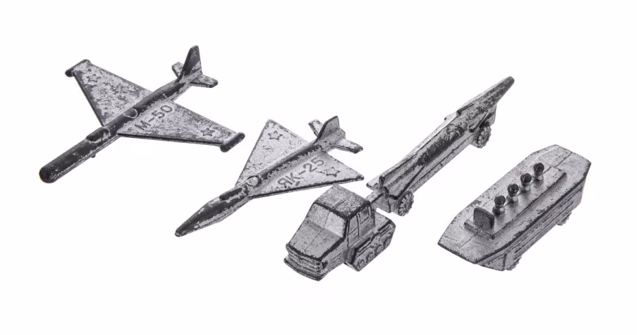 Набор игрушек военная техника в подборе (4 шт.), олово,  СССР, 1970 - 1990 гг.