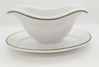 Соусник с каймой зелёного цвета, фарфор, обводка, Kaestner Saxonia, ГДР, 1930-1970 гг.