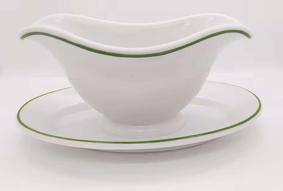 Соусник с каймой зелёного цвета, фарфор, обводка, Kaestner Saxonia, ГДР, 1930-1970 гг., Kaestner Saxonia