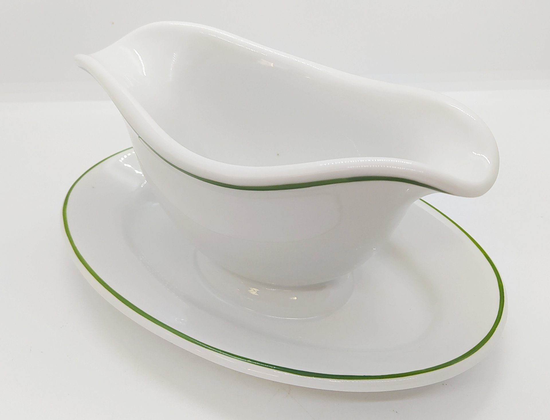 Соусник с каймой зелёного цвета, фарфор, обводка, Kaestner Saxonia, ГДР, 1930-1970 гг., Kaestner Saxonia