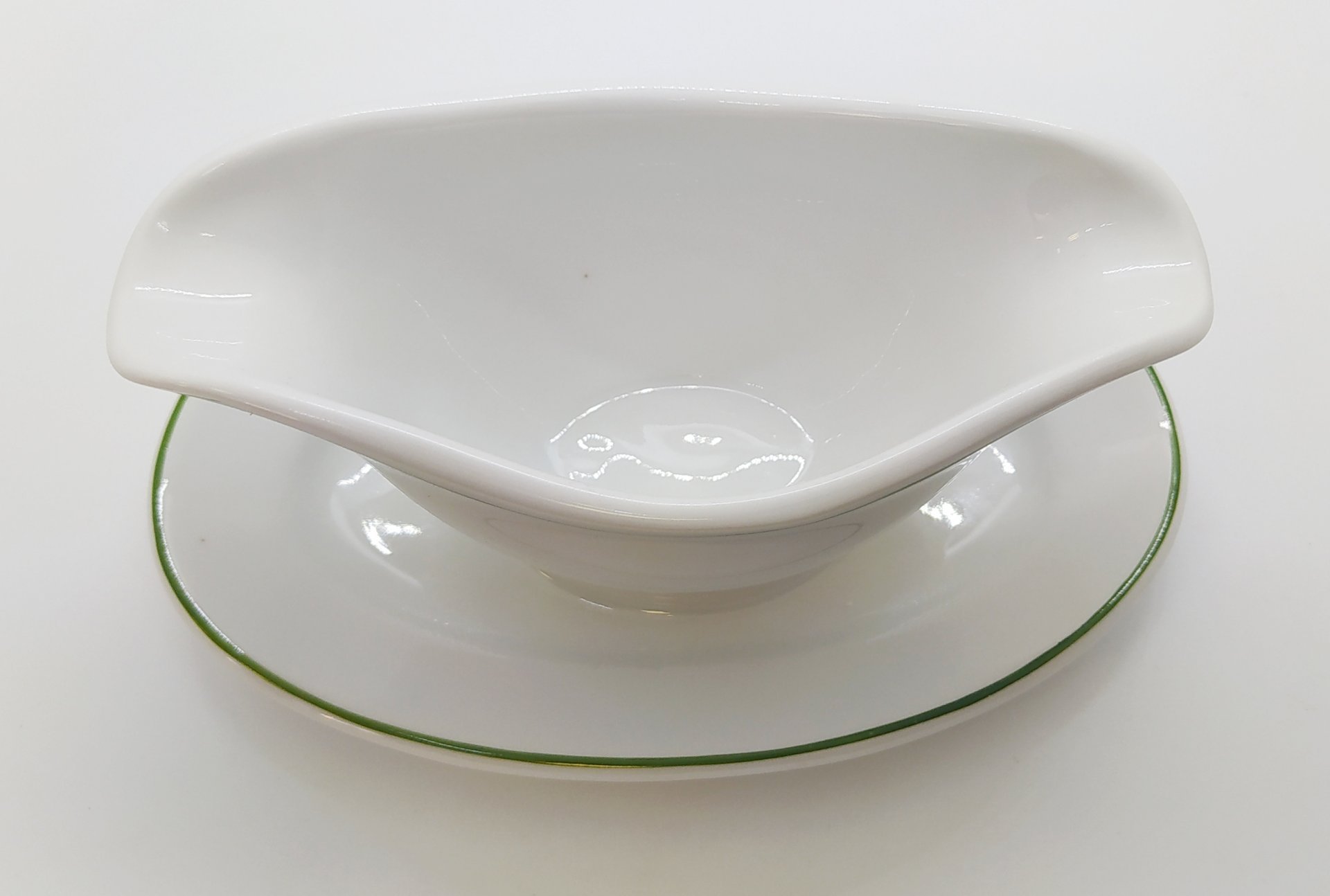 Соусник с каймой зелёного цвета, фарфор, обводка, Kaestner Saxonia, ГДР, 1930-1970 гг., Kaestner Saxonia