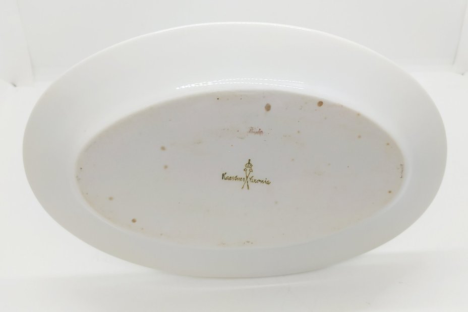 Соусник с каймой зелёного цвета, фарфор, обводка, Kaestner Saxonia, ГДР, 1930-1970 гг., Kaestner Saxonia